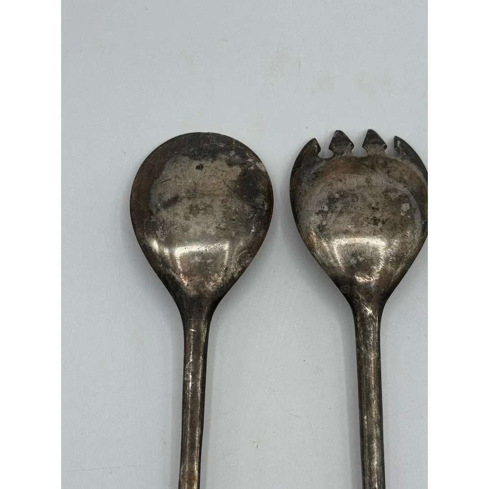 Salad Serving Set‎ 9in Silver Plated Vintage Tapered Handle